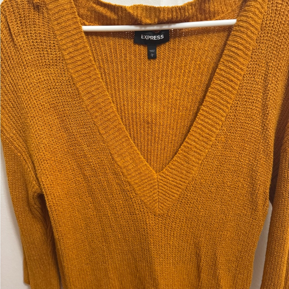 Express Women's V-Neck Sweater in Mustard
